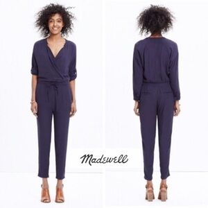 Madewell XS Jumpsuit Medium Navy Blue Viscose Wrap Drawstring boho minimalist